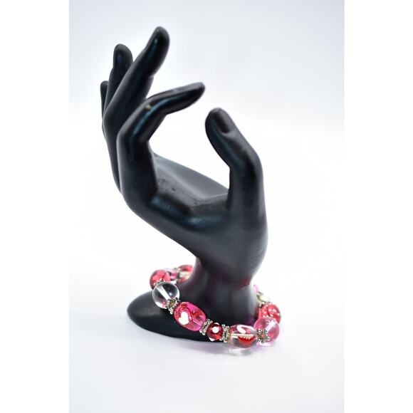 Vintage Stretchy Bracelet Valentine Red Pink Heart Beaded Painted Chunky  Bin4 - Picture 6 of 8